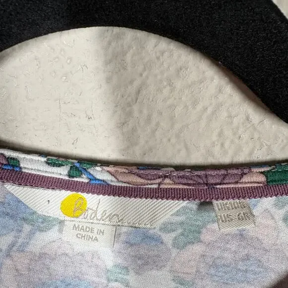 Boden Size 6 Shift Dress Green Floral Crew Neck Smocked Waist Short Sleeves - Picture 7 of 8